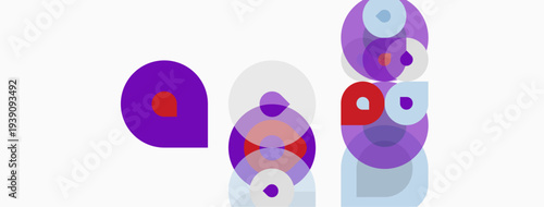 Abstract composition featuring overlapping purple circles. Various shades create depth, modern aesthetic. Minimalist design, clean lines, soft gradients.