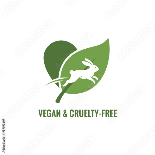 Vegan and cruelty-free symbol with rabbit and leaf heart