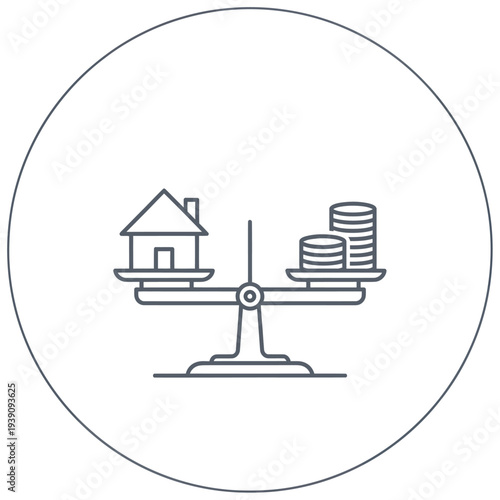 House and money balanced on a scale icon