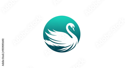 Elegant White Swan Logo Design on Teal Gradient Circle.