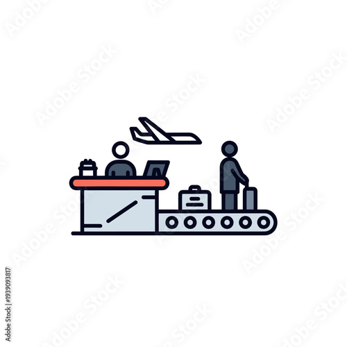 Airport check-in agent and passenger with luggage