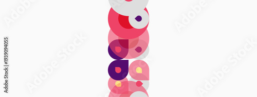 Abstract colorful circles stacked vertically. Pink, purple hues dominate white background. Modern design element, simple composition.