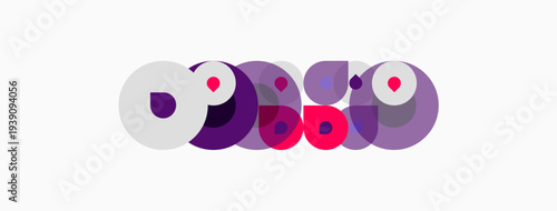 Abstract circles overlap, creating playful shapes. Purple, white hues dominate design. Minimalist aesthetic, modern feel.