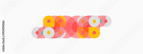 Abstract composition featuring overlapping colorful circles. Soft hues create playful, modern visual effect. Simple shapes dominate design.