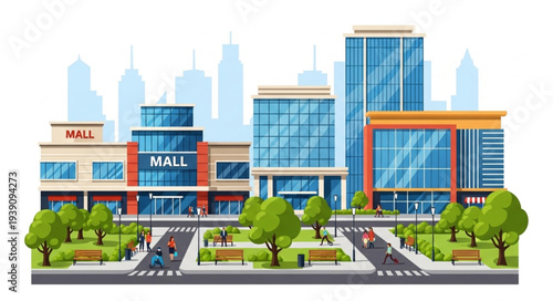 Modern Cityscape with Tall Buildings and Green Park Area.