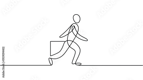 A single continuous line drawing depicts a person energetically running forward