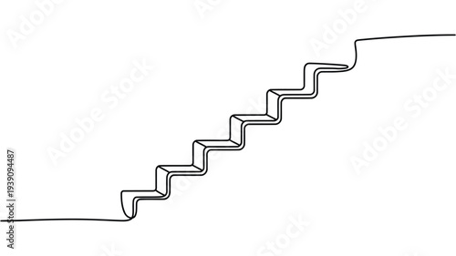 A continuous line drawing depicts a stylized staircase ascending towards the right