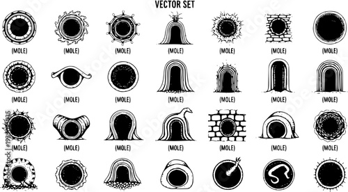 Vector Mole Set: Diverse Illustrations of Skin Spots, Animal Burrows, Spy Icons  Abstract Concepts Collection