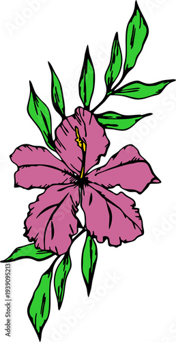 drawing of a branch of purple flowers with a black outline on a white background, logo, art