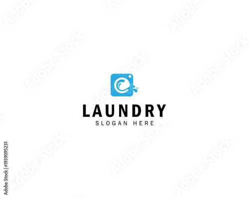 Laundry logo design template. Washing machine with bubbles illustration concept for laundry logo
