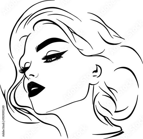 simple black linear drawing woman portrait, logo, design