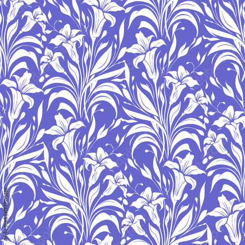 simple seamless blue and white floral pattern, texture, design