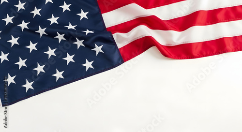 American flag waving on white background with stars and stripes