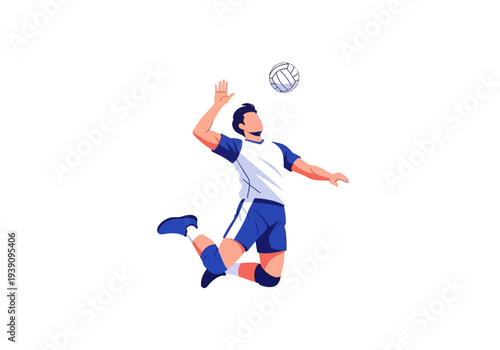 Man in mid-air, playing volleyball with intense action and dynamic movement, captured from a front viewpoint