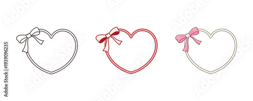 Heart frame with side bow in romantic coquette style. Valentine border vector for wedding invitations, cute cards, feminine labels and elegant girly designs