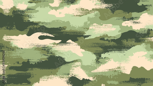 Seamless camouflage pattern with brush stroke hand effect on nature