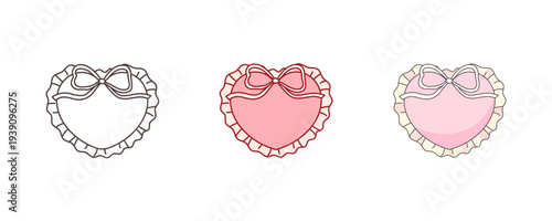 Heart frame with ribbon bow and ruffle border in vintage coquette style. Romantic Valentine vector for wedding invitations, cute feminine labels, girly cards and elegant love designs
