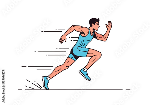 Male athlete sprinting forward with determination and speed in a dynamic illustration