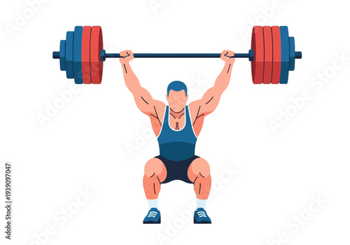Man lifting heavy barbell weights in athletic stance, demonstrating strength and power