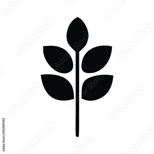 Stylized black silhouette of a single leafy stem, representing growth, nature, and organic elements, suitable for various design projects and digital applications