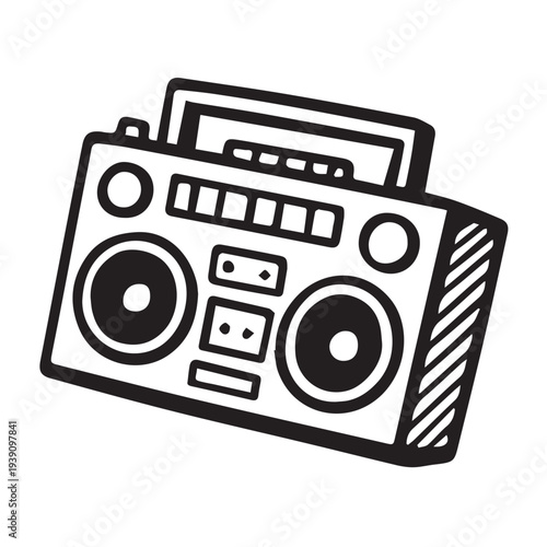 Vector illustration of a vintage cassette tape player with classic buttons and retro details, representing nostalgic music technology from past decades.