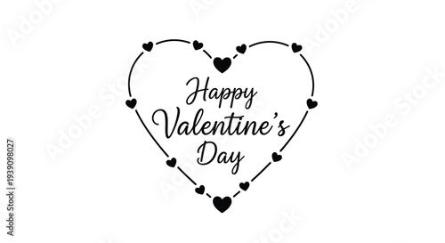 Romantic Valentine's Day greeting with a large heart frame made of small black hearts and script typography inside.