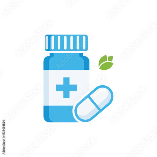 Health medicine pill bottle and capsule icon