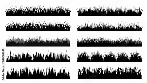 Black and white illustration of various grass border designs