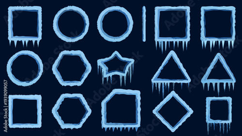 A collection of geometric shapes with a textured icy appearance