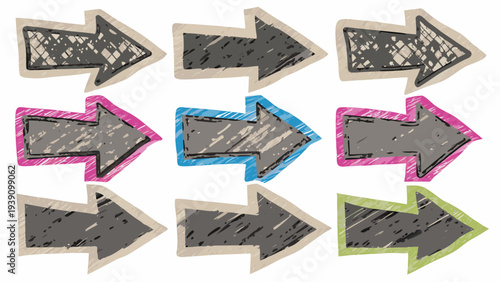 Collection of hand drawn arrows in varying colors and directions