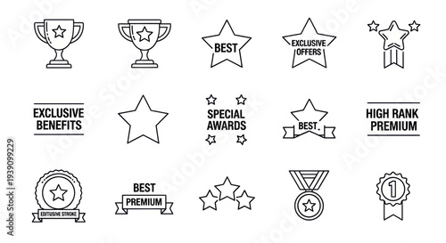 Premium award icons for exclusive business benefits and recognition