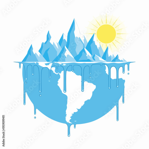Global Warming Melting Ice Caps on Planet Earth Illustration.