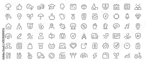 Business and technology line icons set. Minimal outline vector linear symbols collection. Finance and marketing concept
