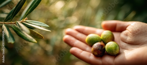 Wallpaper Mural Hand with olives, science experiment in soft focus background Torontodigital.ca