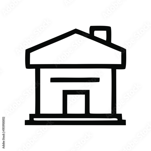 Simple black and white line art icon representing a house, perfect for real estate, property, or home-related digital designs and applications