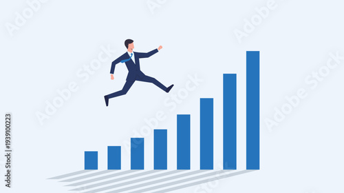 上昇を示す成長グラフを駆け上るスーツを着た人のベクターイラスト