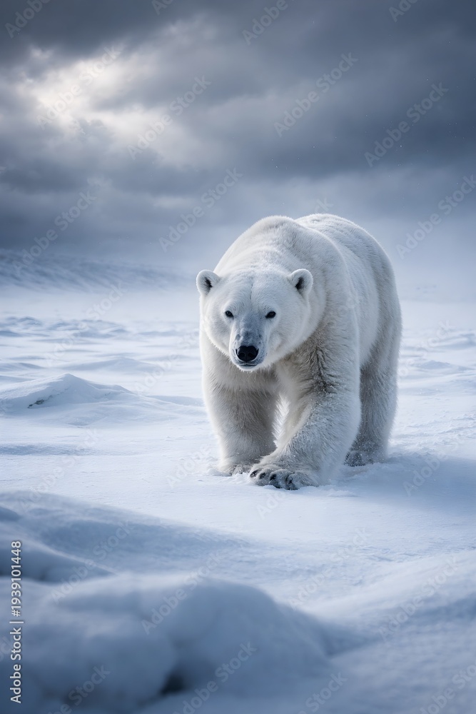 Fototapeta premium Arctic Predator On Snow Covered Frozen Plain