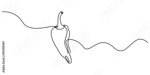 Elegant hot chili continuous one line minimalist art design, Continuous line drawing of chili pepper. Single line vector illustration of chili pepper. Editable line. Chili Pepper One Line Drawing