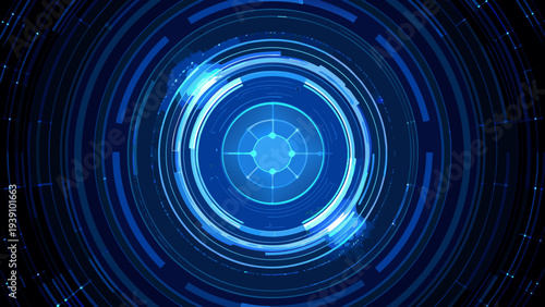 Abstract blue circular technology design with a glowing central focus point
