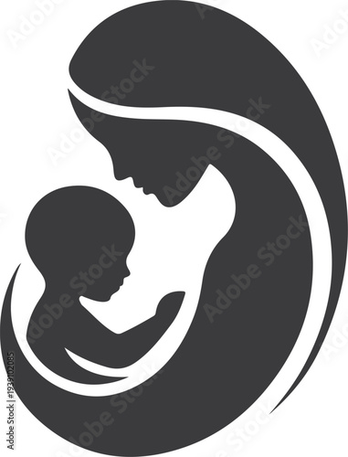 Mother holding baby silhouette maternal love parenting care icon