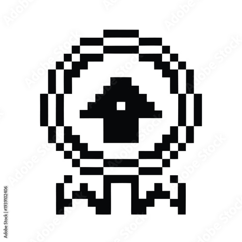 Pixel Art Level Up Badge Silhouette for Game Achievement and Progress Tracking