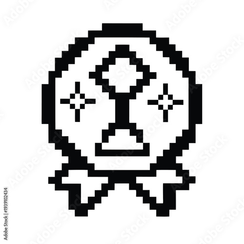 Retro Level Up Icon Silhouette in Pixel Art Style for Video Game UI Design