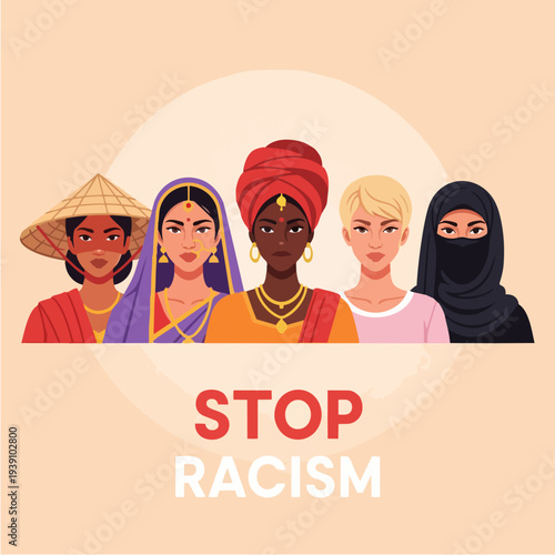 Diverse group of women standing together promoting equality and unity.