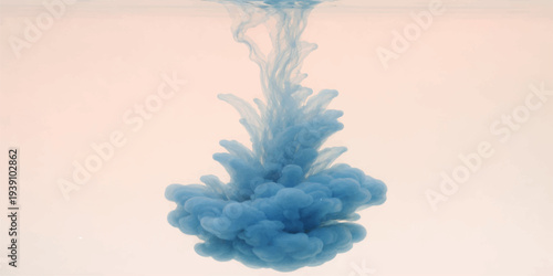 Abstract watercolor floral background with blue sky textures and white smoke clouds blending into a winter ice pattern