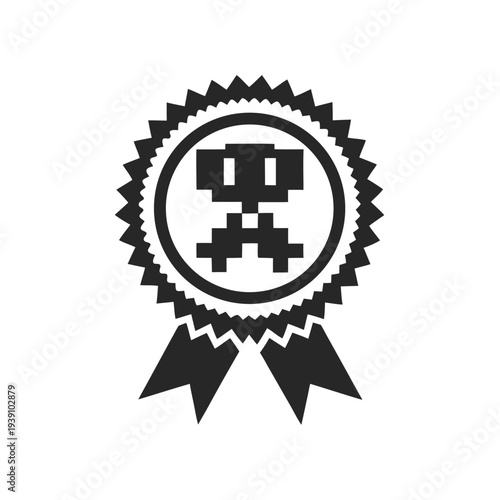 Minimalist Black and White Level Up Icon in Pixel Style for Retro Gaming and Apps