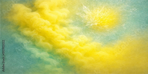 Beautiful abstract watercolor background of a bright blue summer sky with white clouds and sunny light in a clear atmosphere