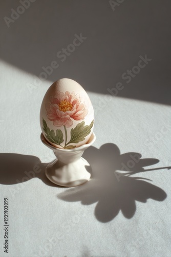 Wallpaper Mural Egg and cup casting petal shadow on minimalist background Torontodigital.ca