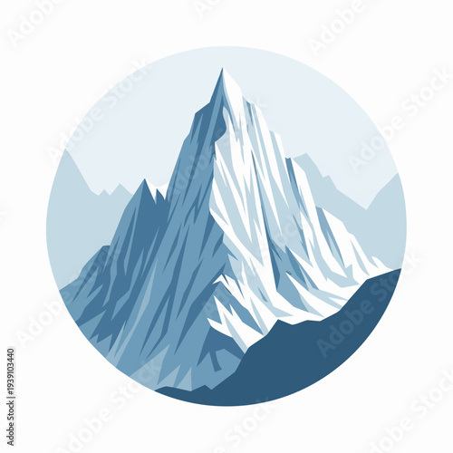 Majestic snow covered mountain peak illustration.