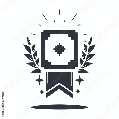 Retro Video Game Level Up Icon with Simple Solid Pixel Design for UI and Achievement