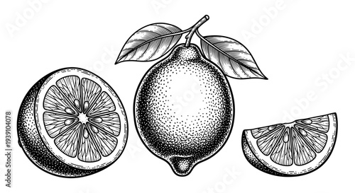 Vintage engraving style lemon illustration